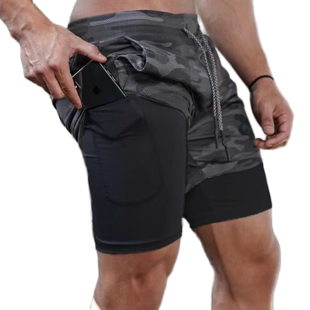 Dawg Mentality - 2 in 1 Active Shorts 5" (Black Camo)