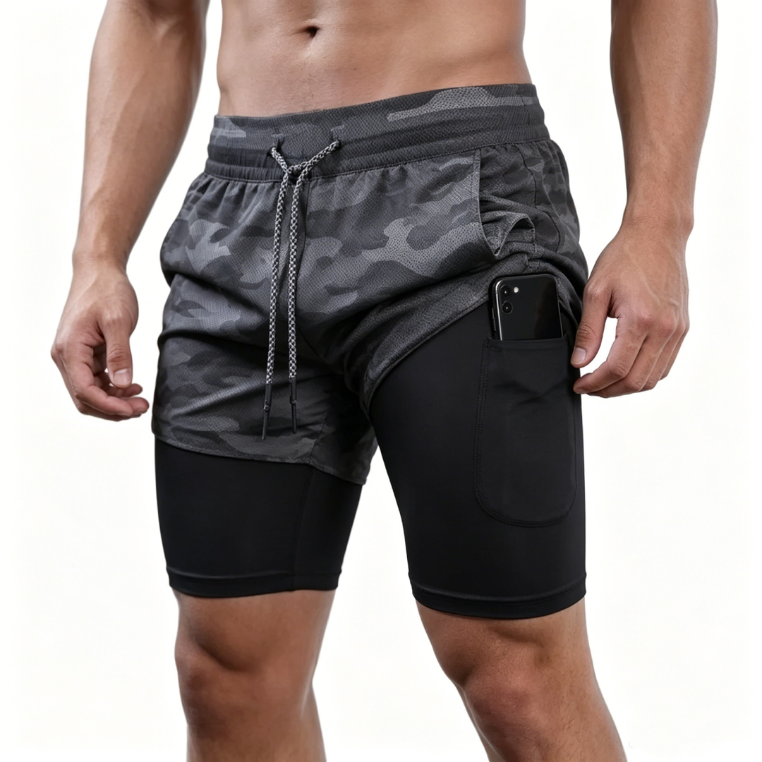 Dawg Mentality - 2 in 1 Active Shorts 5" (Black Camo)